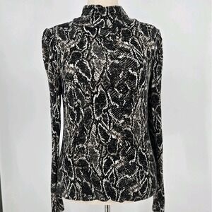 Peyton Jensen Snakeskin Print Mock Neck Long‎ Sleeve Top Women's L Stretch Rayon